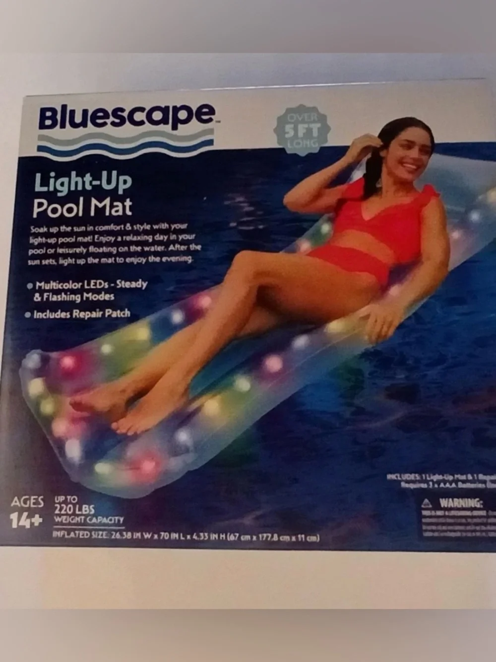 Bluescape Light-Up Pool Mat Multicolor LED Floating Lounger 5ft+ Adult New